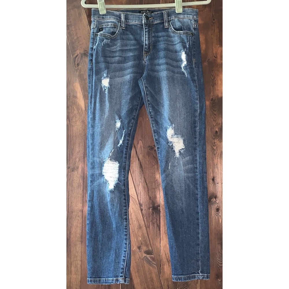 Judy Blue Womens Skinny Fit JB8262DK Distressed Whiskered Jeans Size 5/27 VGUC - Picture 2 of 10